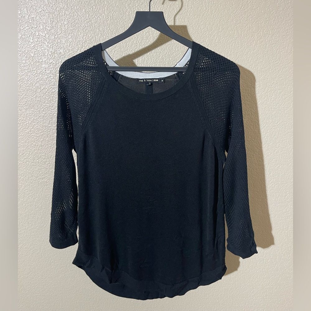 rag & bone Black Long Sleeve Top with Mesh Detail